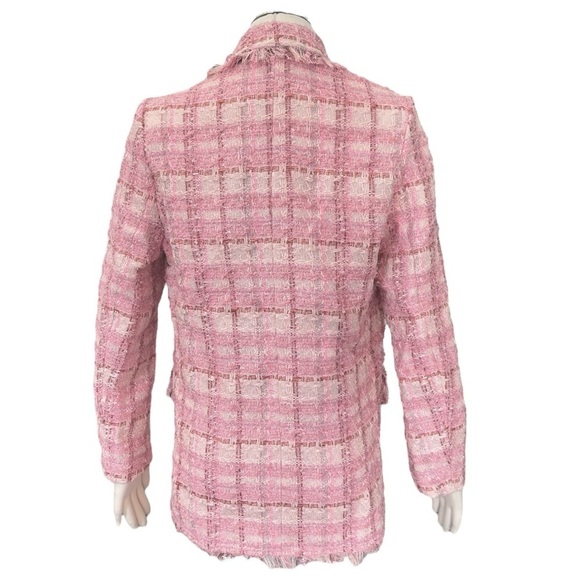 TWINSET ACTITUDE Jacquard Check Boucle Tweed Lurex Fringe Boyfriend Fit Blazer - Picture 13 of 16